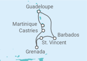 Reiseroute der Kreuzfahrt  Guadeloupe, Barbados, St. Vincent und Grenadinen, St. Lucia Alles Inklusive - MSC Cruises