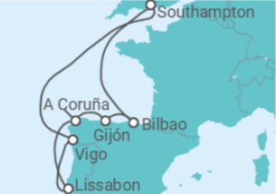 Reiseroute der Kreuzfahrt  Spanien, Portugal - Royal Caribbean