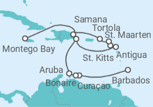 Reiseroute der Kreuzfahrt  Karibische Inseln ab Barbados - AIDA