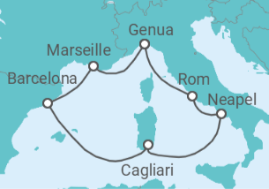 Reiseroute der Kreuzfahrt  Italien, Frankreich, Spanien - Costa Kreuzfahrten