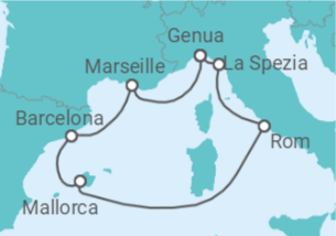 Reiseroute der Kreuzfahrt  Spanien, Frankreich, Italien - MSC Cruises
