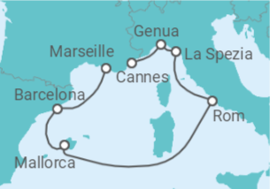 Reiseroute der Kreuzfahrt  Italien, Spanien - MSC Cruises