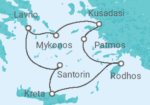 Reiseroute der Kreuzfahrt  5 Griechische Inseln - Celestyal Cruises