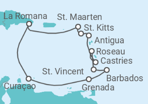 Reiseroute der Kreuzfahrt  Karibische Inseln ab Dominikanische Republik 1 - AIDA