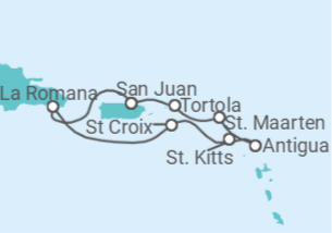 Reiseroute der Kreuzfahrt  Britische Jungferninseln, Sint Maarten, Antigua Und Barbuda, St. Kitts Und Nevis, Dominikanische ... - Royal Caribbean