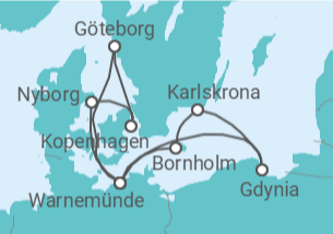 Reiseroute der Kreuzfahrt  Schweden & Dänemark mit Polen ab Warnemünde - AIDA