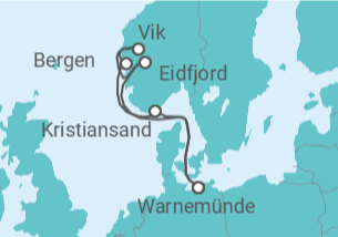 Reiseroute der Kreuzfahrt  Norwegens Fjorde ab Warnemünde 1 - AIDA