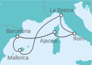 Reiseroute der Kreuzfahrt  Spanien, Frankreich & Italien ab Mallorca 1 - AIDA