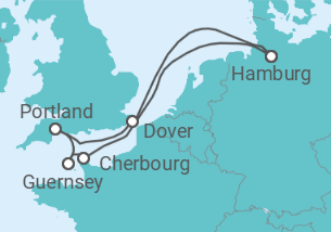 Reiseroute der Kreuzfahrt  Südengland, Guernsey & Mont-Saint-Michel ab Hamburg - AIDA