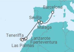 Reiseroute der Kreuzfahrt  Kanaren & Andalusien ab Teneriffa 1 - AIDA
