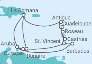 Reiseroute der Kreuzfahrt  Karibische Insel-Rundreise - AIDA