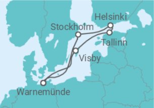 Reiseroute der Kreuzfahrt  Ostsee ab Warnemünde 1 - TI - AIDA