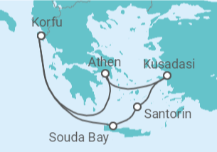 Reiseroute der Kreuzfahrt  Griechenland ab Korfu 1 - TI - AIDA