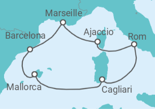 Reiseroute der Kreuzfahrt  Mediterrane Schätze mit Sardinien ab Mallorca - TI - AIDA