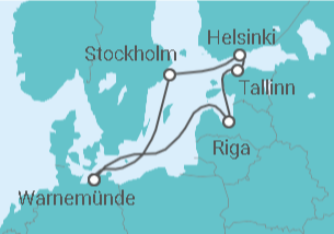 Reiseroute der Kreuzfahrt  Ostsee ab Warnemünde 1 - TI - AIDA