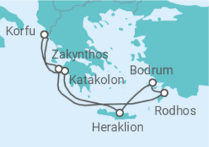 Reiseroute der Kreuzfahrt  Griechenland ab Korfu 2 - TI - AIDA
