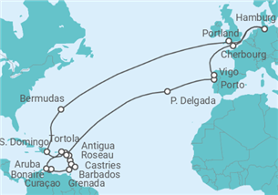 Reiseroute der Kreuzfahrt  Große Winterpause Karibik mit Bermuda - TI - AIDA