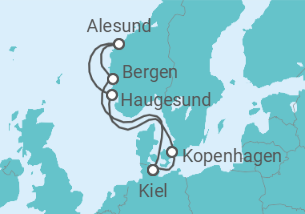 Reiseroute der Kreuzfahrt  7 Nächte - Vielfalt Norwegens - ab/bis Kiel - Mein Schiff