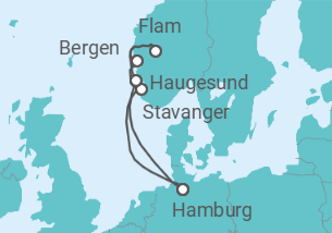 Reiseroute der Kreuzfahrt  7 Nächte - Vielfalt Norwegens - ab/bis Hamburg - Mein Schiff