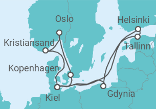 Reiseroute der Kreuzfahrt  13 Nächte - Ostsee intensiv - ab/bis Kiel - Mein Schiff