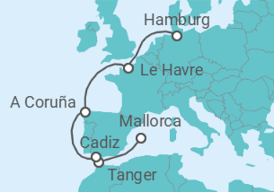 Reiseroute der Kreuzfahrt  9 Nächte - Europas Westküste - ab Palma/bis Hamburg - Mein Schiff