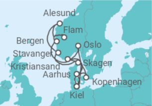Reiseroute der Kreuzfahrt  Große Skandinavien-Reise ab Kiel - TI - AIDA