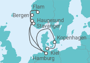 Reiseroute der Kreuzfahrt  10 Nächte - Faszination Norwegen - ab Kiel/bis Hamburg - Mein Schiff