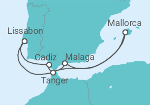 Reiseroute der Kreuzfahrt  9 Nächte - Sonniges Iberien und Marokko - ab/bis Palma - Mein Schiff