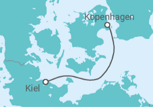 Reiseroute der Kreuzfahrt  2 Nächte - Feiern unterm Sternenhimmel in Kopenhagen - ab/bis Kiel - Mein Schiff