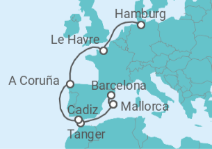 Reiseroute der Kreuzfahrt  11 Nächte - Europas Westküste - ab Palma/bis Hamburg - Mein Schiff
