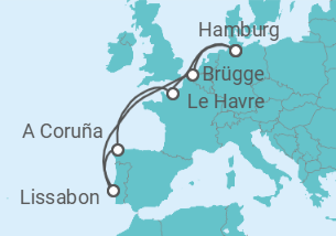 Reiseroute der Kreuzfahrt  11 Nächte - Festtage in Westeuropa- ab/bis Hamburg - Mein Schiff