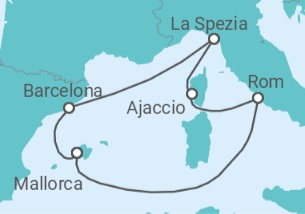 Reiseroute der Kreuzfahrt  9 Nächte - Höhepunkte des westlichen Mittelmeers - ab/bis Palma - Mein Schiff