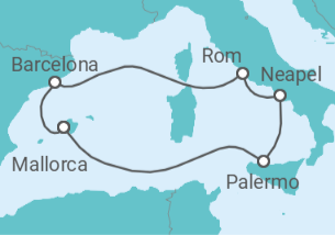Reiseroute der Kreuzfahrt  8 Nächte - Italiens Sonnenseiten - ab/bis Palma - Mein Schiff
