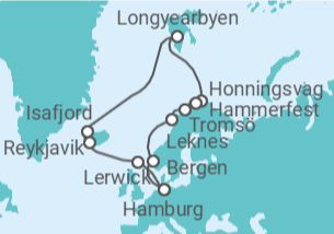 Reiseroute der Kreuzfahrt  Highlights am Polarkreis ab Hamburg - AIDA