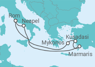 Reiseroute der Kreuzfahrt  Italien, Griechenland, Türkei Alles Inklusive - MSC Cruises