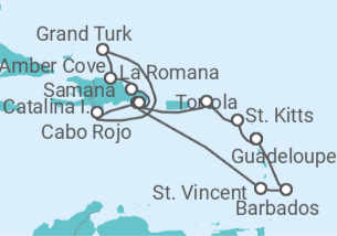 Reiseroute der Kreuzfahrt  St. Kitts Und Nevis, Britische Jungferninseln, Dominikanische Republik, Bahamas, St. Vincent und ... - Costa Kreuzfahrten