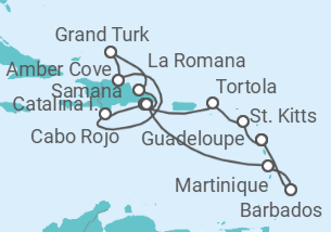 Reiseroute der Kreuzfahrt  St. Kitts Und Nevis, Britische Jungferninseln, Dominikanische Republik, Bahamas, Martinique, Barb... - Costa Kreuzfahrten