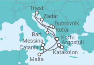 Reiseroute der Kreuzfahrt  Adria & Mittelmeerinseln ab Korfu - AIDA