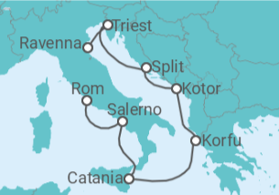 Reiseroute der Kreuzfahrt  Italien, Griechenland, Montenegro, Kroatien - NCL Norwegian Cruise Line