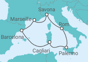 Reiseroute der Kreuzfahrt  Italien, Frankreich - Costa Kreuzfahrten