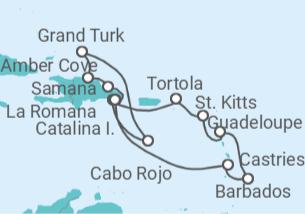 Reiseroute der Kreuzfahrt  Karibik Grand Tour - Costa Kreuzfahrten