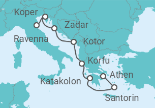 Reiseroute der Kreuzfahrt  Griechenland, Montenegro, Slowenien - NCL Norwegian Cruise Line