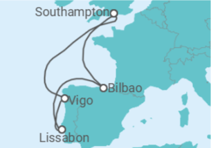 Reiseroute der Kreuzfahrt  Spanien, Portugal - mit flug - Royal Caribbean