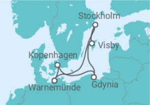 Reiseroute der Kreuzfahrt  Schweden, Polen & Dänemark ab Warnemünde - AIDA