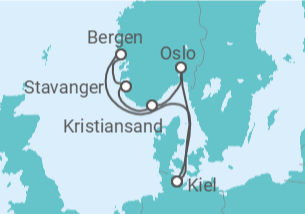 Reiseroute der Kreuzfahrt  Südnorwegen ab Kiel - AIDA