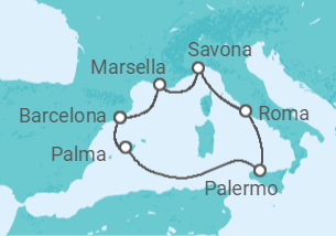 Reiseroute der Kreuzfahrt  Spanien, Italien, Frankreich - Costa Kreuzfahrten