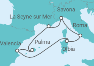 Reiseroute der Kreuzfahrt  Italien, Frankreich, Spanien - Costa Kreuzfahrten