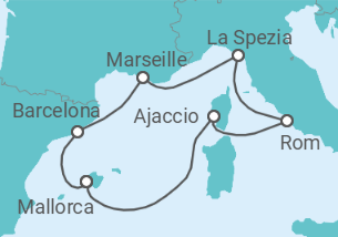 Reiseroute der Kreuzfahrt  Frankreich, Italien, Spanien - Virgin Voyages