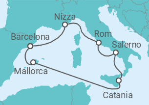 Reiseroute der Kreuzfahrt  Frankreich, Italien, Spanien - Virgin Voyages