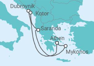 Reiseroute der Kreuzfahrt  Kroatien, Montenegro, Griechenland - Virgin Voyages